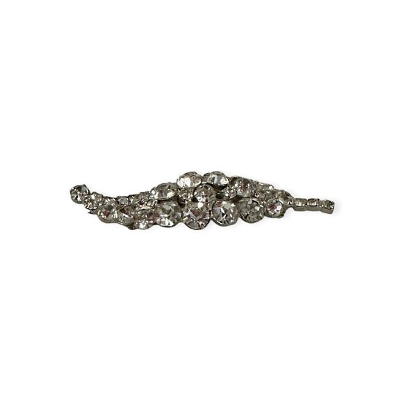 Vintage Rhinestone Leaf Brooch, Silver tone metal, Clear stone.‎ - Picture 6 of 8